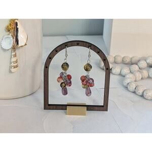 Pretty Vintage 1980s Silver-Tone Purple & Wine-Colored Beaded Dangle Earrings